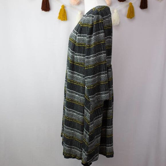 H&M Black Yellow Geometric Stripe 3/4 Sleeve Swing Mini Dress 12 Women's - Picture 3 of 5